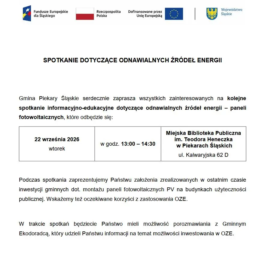 Spotkanie informacyjne o odnawialnych źródłach energii