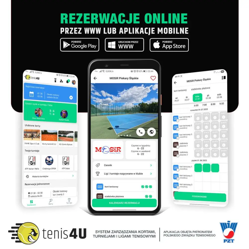 Rezerwacja kortów i boisk wyłącznie przez aplikację