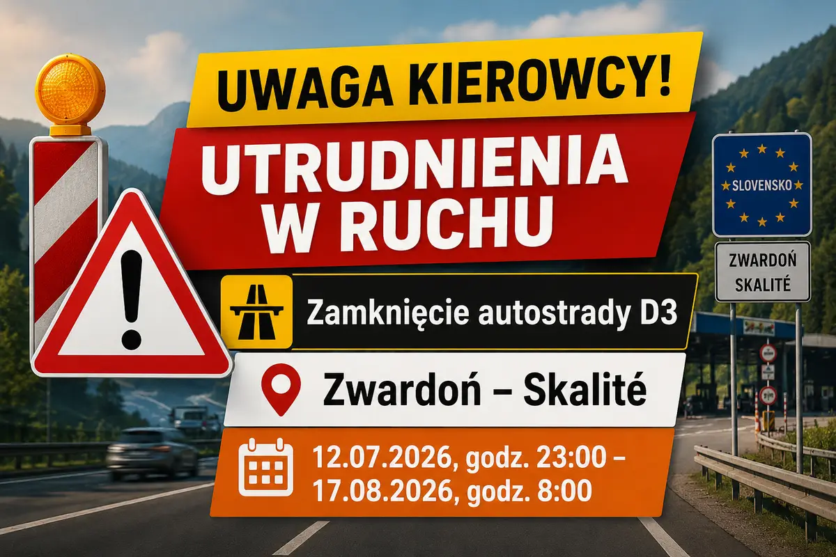 Zamknięcie autostrady D3 w rejonie przejścia granicznego Zwardoń–Skalité