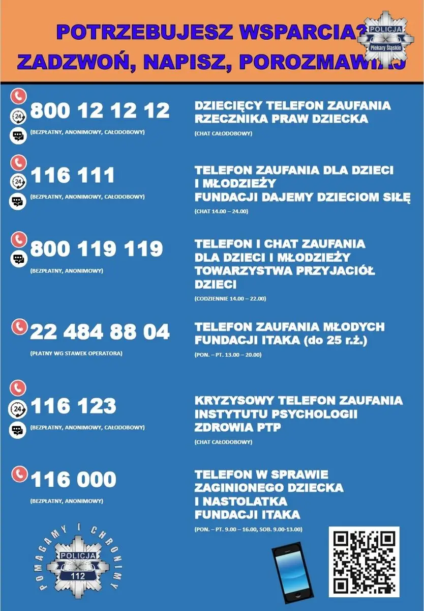 Wsparcie dla dzieci i młodzieży – numery telefonów i materiały informacyjne
